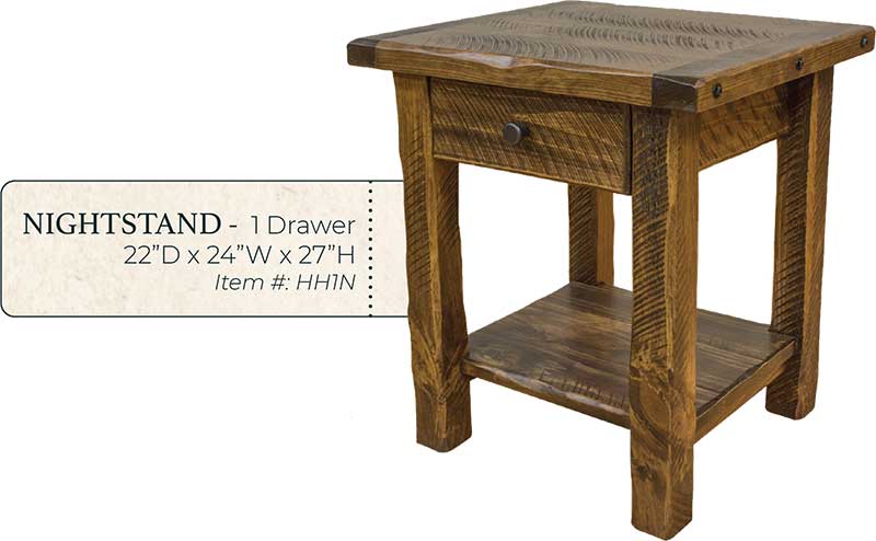 Hand Hewn 1 Drawer Nightstand - by Miller's Rustic Furniture