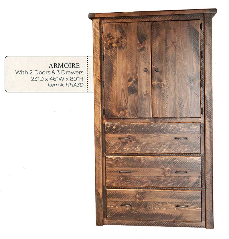 Hand Hewn 3 Drawer 2 Door Armoire - by Miller's Rustic Furniture
