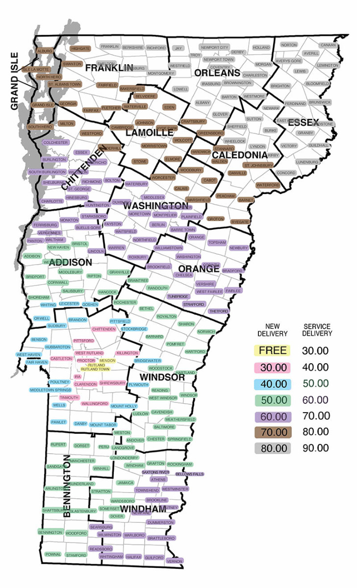 Vermont Bedrooms Delivery Map